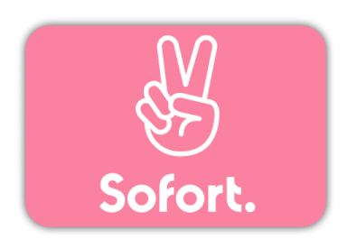 Pink Karte mit Peace-Zeichen und dem Text "Sofort." in weißer Schrift.