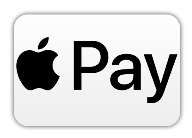 Logo von Apple Pay, weißer Hintergrund mit schwarzer Schrift.