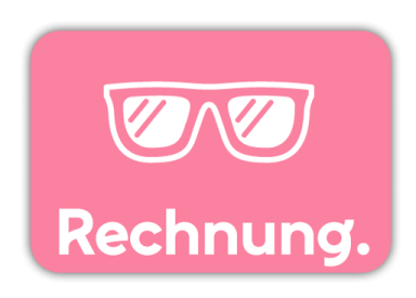 Pink Karte mit einer Sonnenbrille und dem Text "Rechnung."
