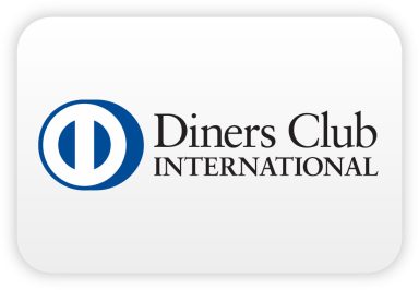 Logo von Diners Club International mit einem blauen Symbol und Schriftzug.