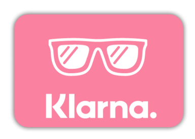Pink Karte mit Sonnenbrille und dem Schriftzug "Klarna."