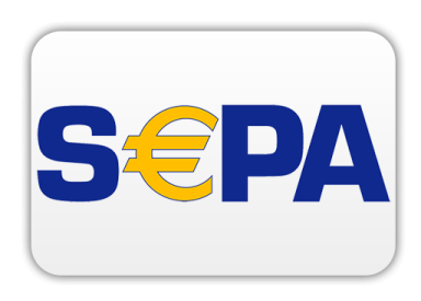 Logo der SEPA-Zahlungsverfahren in Blau und Gelb mit Euro-Symbol.